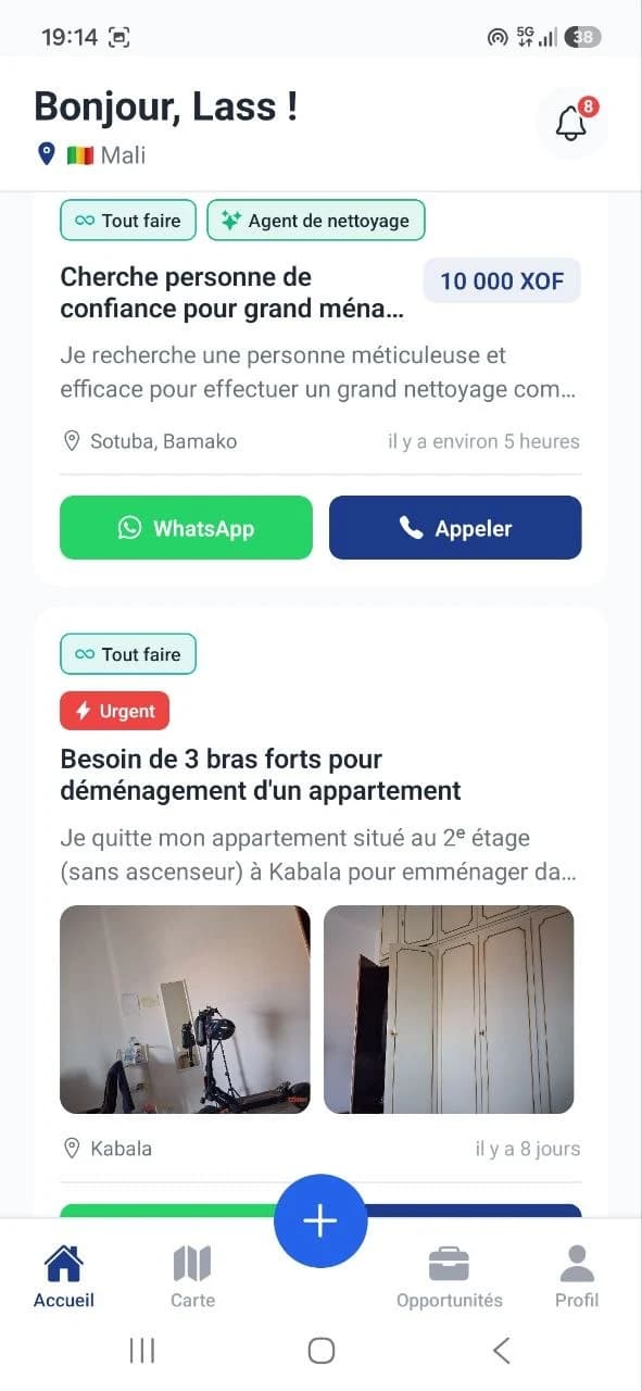 Accueil de Bara+ avec des besoins de services à proximité